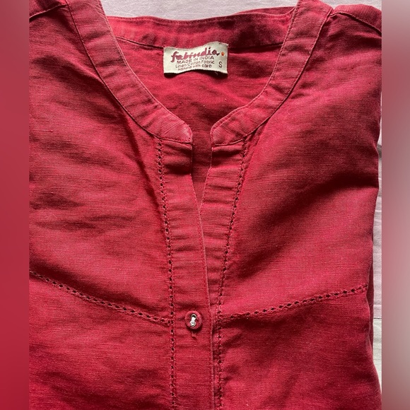 Fab India elegant red linen shirt in Size S, chest upto 34 inches,unique design - Picture 3 of 5
